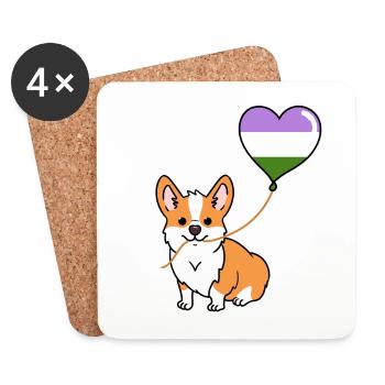 Corgi with Genderqueer Balloon - Coasters (set of 4) - white - Front