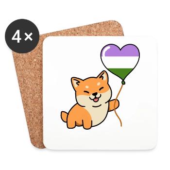 Shiba Inu Genderqueer Pride Heart Ballon - Dessous de verre (lot de 4) - blanc - Devant