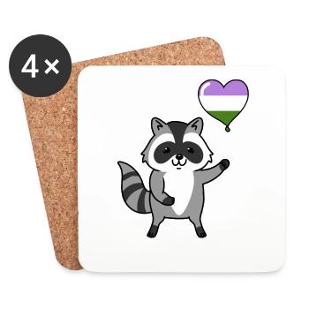 Waschbär Herzballon Genderqueer Pride - Untersetzer (4er-Set) - Weiß - Vorne