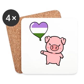 Schwein Herzballon Genderqueer Pride - Untersetzer (4er-Set) - Weiß - Vorne