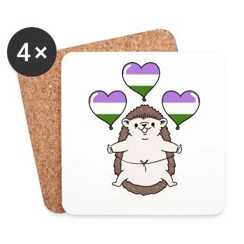 Hedgehog Balloon Genderqueer Pride - Coasters (set of 4) - white - Front