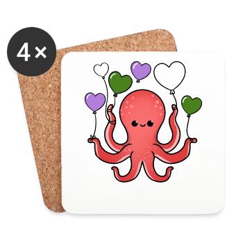 Oktopus Herzballon Genderqueer Pride - Untersetzer (4er-Set) - Weiß - Vorne