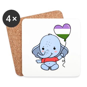 Elefant Herzballon Genderqueer Pride - Untersetzer (4er-Set) - Weiß - Vorne