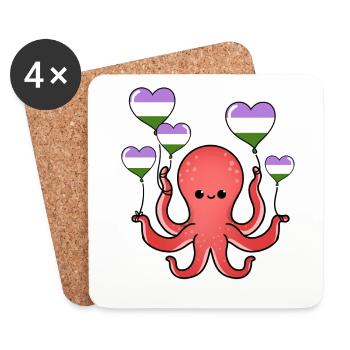 Octopus Balloon Genderqueer Pride - Coasters (set of 4) - white - Front