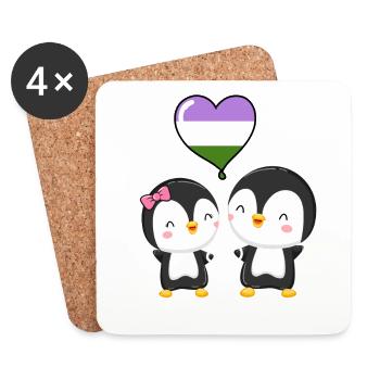 Genderqueer Pride Penguin Pair - Coasters (set of 4) - white - Front