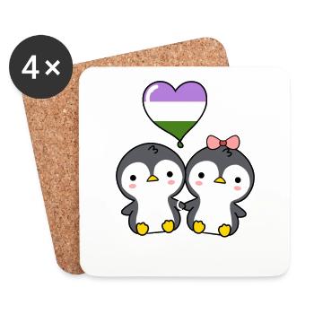 Couple de pingouins Genderqueer Pride - Dessous de verre (lot de 4) - blanc - Devant