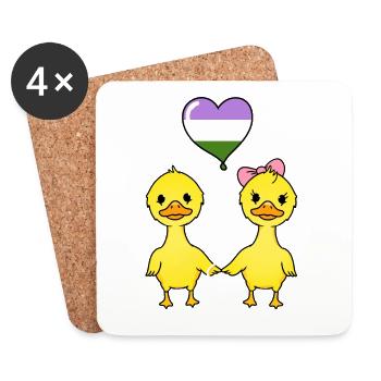 Couple de canards Genderqueer Pride - Dessous de verre (lot de 4) - blanc - Devant