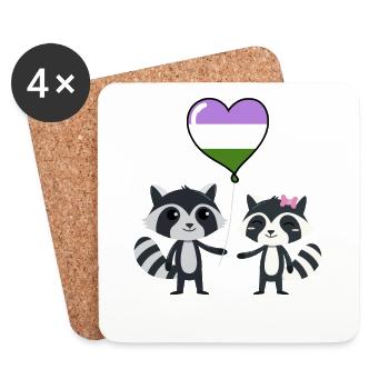 Paire de ratons laveurs Genderqueer Pride - Dessous de verre (lot de 4) - blanc - Devant