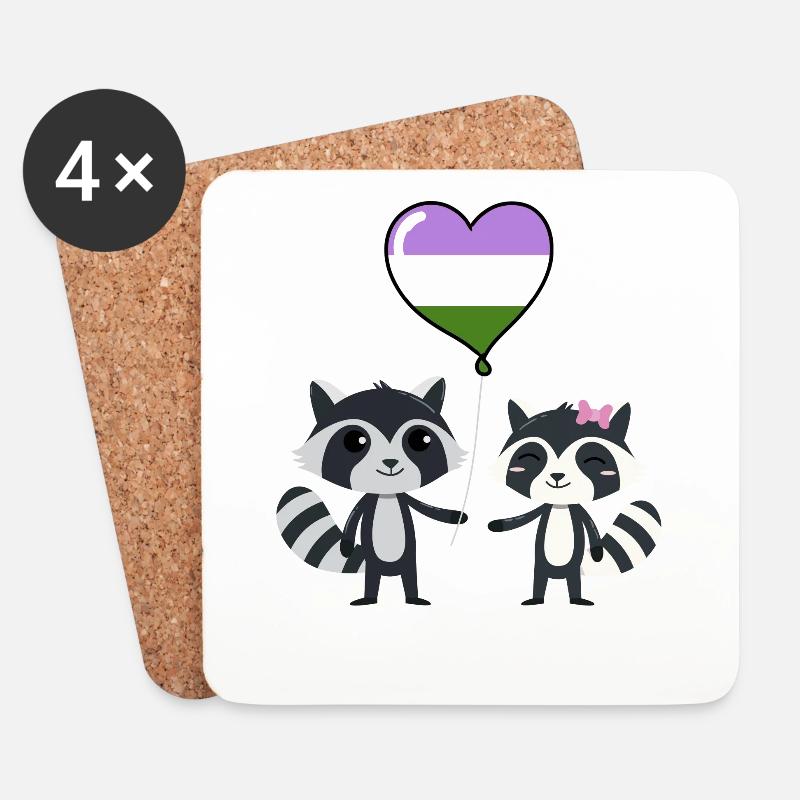 Waschbär-Paar Genderqueer Pride - Untersetzer (4er-Set) - Weiß