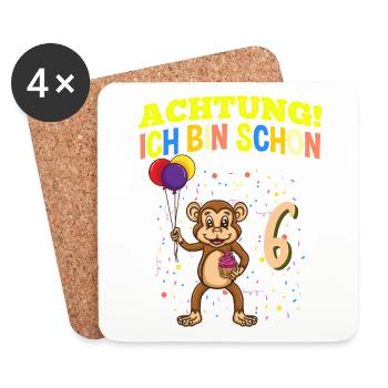 Achtung Ich Bin Schon 6 Zoo Tier Geburtstag Affe - Untersetzer (4er-Set) - Weiß - Vorne