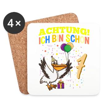Achtung Ich Bin Schon 7 Tier Geburtstag Pelikan - Untersetzer (4er-Set) - Weiß - Vorne
