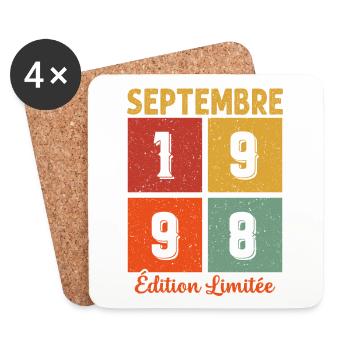 Septembre 1998 Vintage Cadeau Anniversaire - Dessous de verre (lot de 4) - blanc - Devant