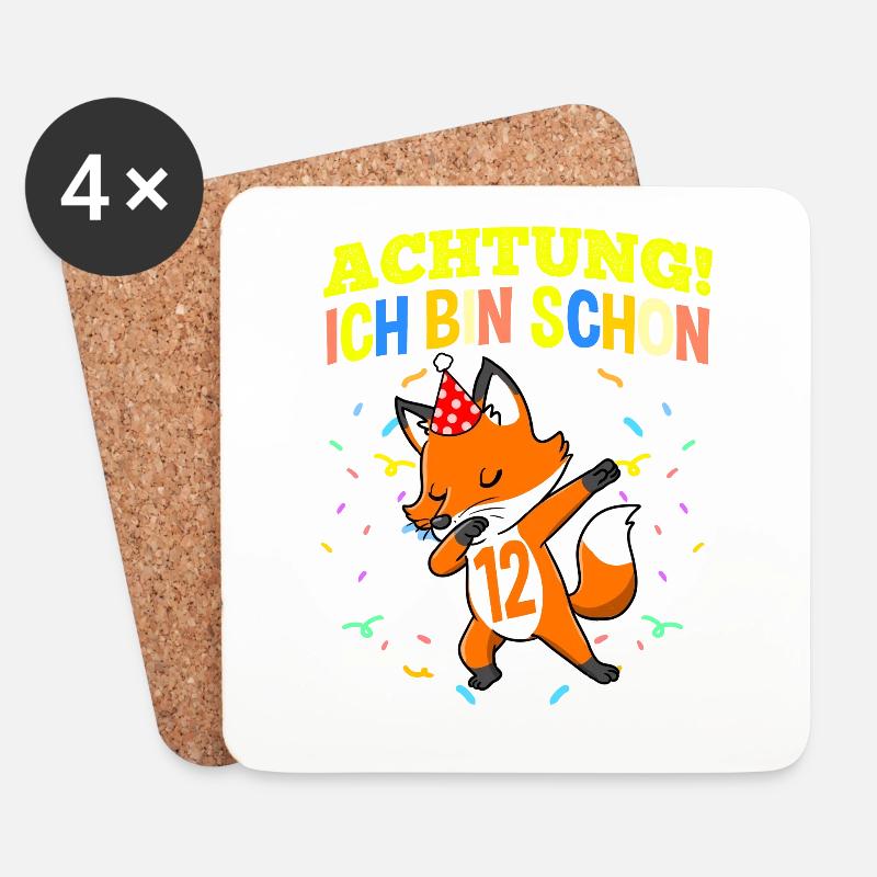 Achtung Ich Bin Schon 12 Geburtstag Fuchs - Untersetzer (4er-Set) - Weiß
