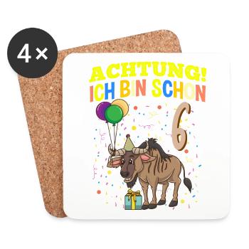 Achtung Ich Bin Schon 6 Tier Geburtstag Gnu - Untersetzer (4er-Set) - Weiß - Vorne