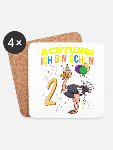 Achtung Ich Bin Schon 2 Tier Geburtstag Strauß - Untersetzer (4er-Set) - Weiß