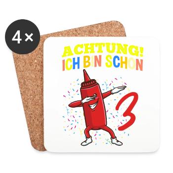 Achtung Ich Bin Schon 3 Geburtstag Ketchup - Untersetzer (4er-Set) - Weiß - Vorne