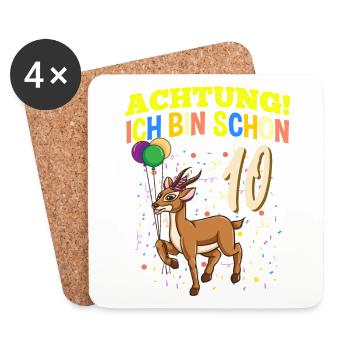 Achtung Ich Bin Schon 10 Geburtstag Gazelle - Untersetzer (4er-Set) - Weiß - Vorne