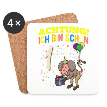 Achtung Ich Bin Schon 1 Tier Geburtstag Pavian - Untersetzer (4er-Set) - Weiß - Vorne