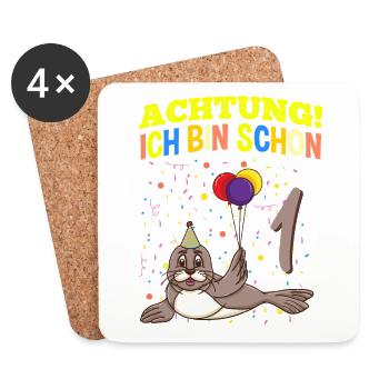 Achtung Ich Bin Schon 1 Tier Geburtstag Seehund - Untersetzer (4er-Set) - Weiß - Vorne