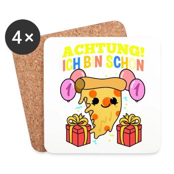 Achtung Ich Bin Schon 1 Geburtstag Pizza - Untersetzer (4er-Set) - Weiß - Vorne