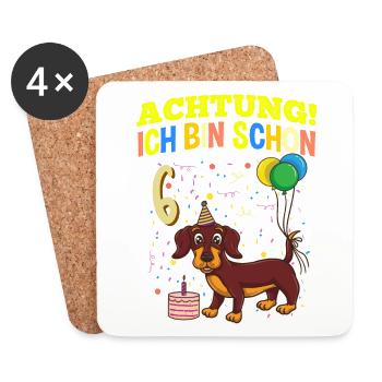 Achtung Ich Bin Schon 6 Tier Geburtstag Dackel - Untersetzer (4er-Set) - Weiß - Vorne