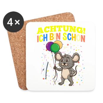 Achtung Ich Bin Schon 1 Tier Geburtstag Maus - Untersetzer (4er-Set) - Weiß - Vorne