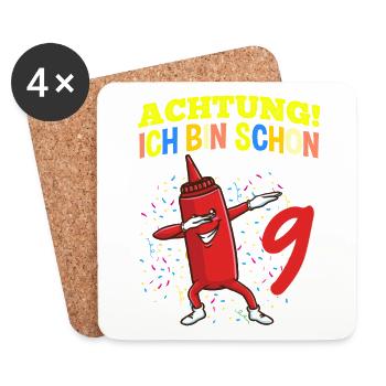 Achtung Ich Bin Schon 9 Geburtstag Ketchup - Untersetzer (4er-Set) - Weiß - Vorne