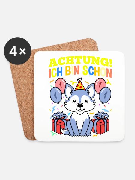 Achtung Ich Bin Schon 1 Geburtstag Wolf - Untersetzer (4er-Set) - Weiß