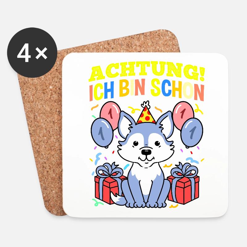 Achtung Ich Bin Schon 1 Geburtstag Wolf - Untersetzer (4er-Set) - Weiß