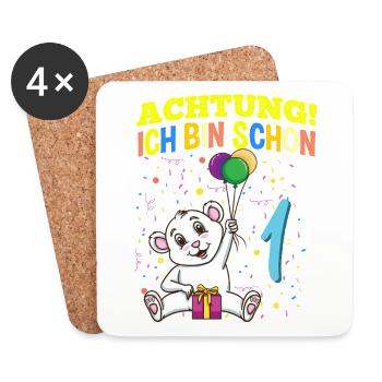 Achtung Ich Bin Schon 1 Tier Geburtstag Eisbär - Untersetzer (4er-Set) - Weiß - Vorne