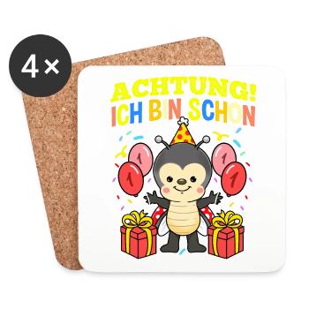 Achtung Ich Bin Schon 1 Geburtstag Marienkäfer - Untersetzer (4er-Set) - Weiß - Vorne