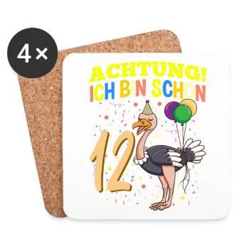 Achtung Ich Bin Schon 12 Tier Geburtstag Strauß - Untersetzer (4er-Set) - Weiß - Vorne