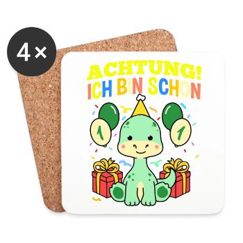 Achtung Ich Bin Schon 1 Geburtstag Dinosaurier - Untersetzer (4er-Set) - Weiß - Vorne