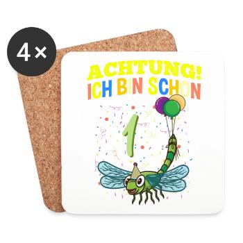 Achtung Ich Bin Schon 1 Tier Geburtstag Libelle - Untersetzer (4er-Set) - Weiß - Vorne