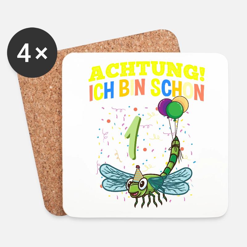 Achtung Ich Bin Schon 1 Tier Geburtstag Libelle - Untersetzer (4er-Set) - Weiß
