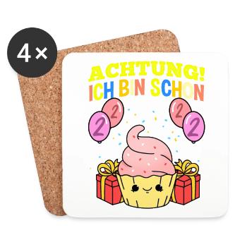 Achtung Ich Bin Schon 2 Geburtstag Cupcake - Untersetzer (4er-Set) - Weiß - Vorne
