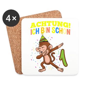Achtung Ich Bin Schon 1 Geburtstag Affen - Untersetzer (4er-Set) - Weiß - Vorne
