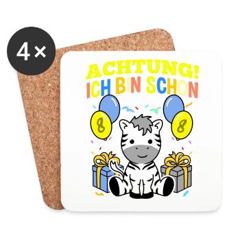 Achtung Ich Bin Schon 8 Geburtstag Zebra - Untersetzer (4er-Set) - Weiß - Vorne