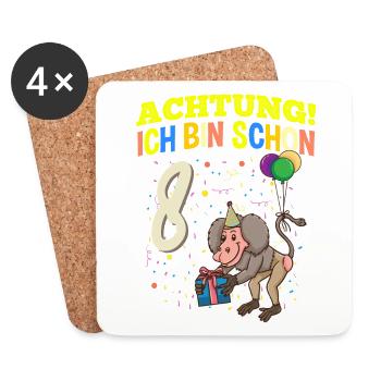 Achtung Ich Bin Schon 8 Tier Geburtstag Pavian - Untersetzer (4er-Set) - Weiß - Vorne