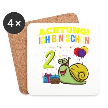 Achtung Ich Bin Schon 2 Geburtstag Schnecke - Untersetzer (4er-Set) - Weiß - Vorne