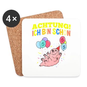 Achtung Ich Bin Schon 5 Geburtstag Bärtierchen - Untersetzer (4er-Set) - Weiß - Vorne