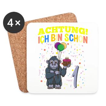 Achtung Ich Bin Schon 1 Geburtstag Gorilla - Untersetzer (4er-Set) - Weiß - Vorne