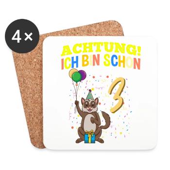 Achtung Ich Bin Schon 3 Tier Geburtstag Frettchen - Untersetzer (4er-Set) - Weiß - Vorne