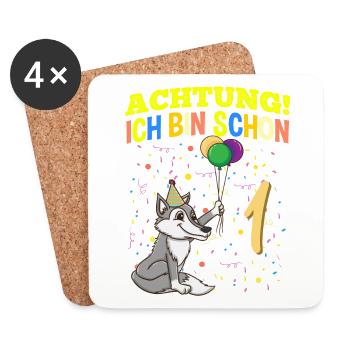 Achtung Ich Bin Schon 1 Tier Geburtstag Wolf - Untersetzer (4er-Set) - Weiß - Vorne