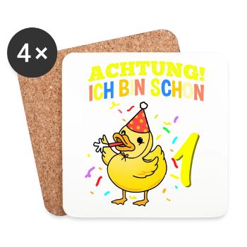Achtung Ich Bin Schon 1 Geburtstag Ente - Untersetzer (4er-Set) - Weiß - Vorne