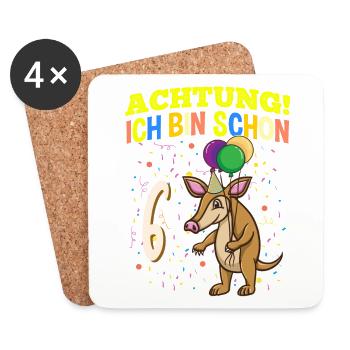 Achtung Ich Bin Schon 6 Geburtstag Ameisenbär - Untersetzer (4er-Set) - Weiß - Vorne