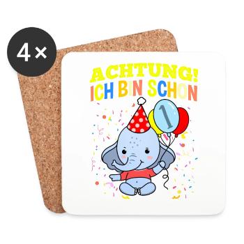 Achtung Ich Bin Schon 1 Geburtstag Elefant - Untersetzer (4er-Set) - Weiß - Vorne