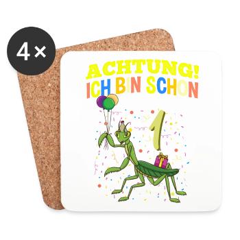 Achtung Ich Bin Schon 1 Geburtstag Gottesanbeterin - Untersetzer (4er-Set) - Weiß - Vorne