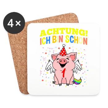 Achtung Ich Bin Schon 1 Geburtstag Schwein - Untersetzer (4er-Set) - Weiß - Vorne