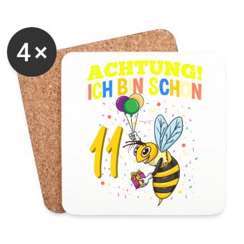 Achtung Ich Bin Schon 11 Tier Geburtstag Wespe - Untersetzer (4er-Set) - Weiß - Vorne